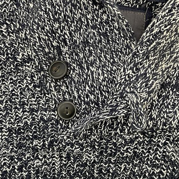 H&M L.O.G.G. Men’s Shawl Collar Knit Sweater Navy White Cotton Size Small - Picture 5 of 9